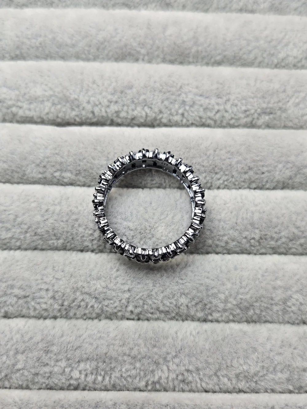 Size 10 Black Onyx and Cubic Zirconia Hematite Plated Bomb Party Ring